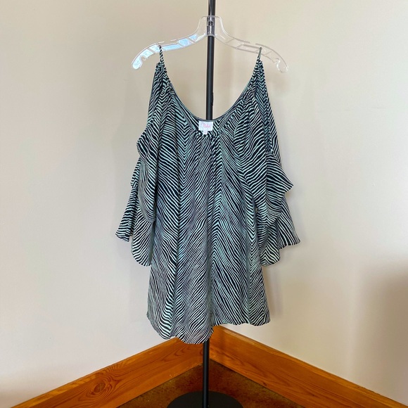 Parker Cold-Shoulder 100% Silk Mini Dress XS Black/White - Picture 5 of 16